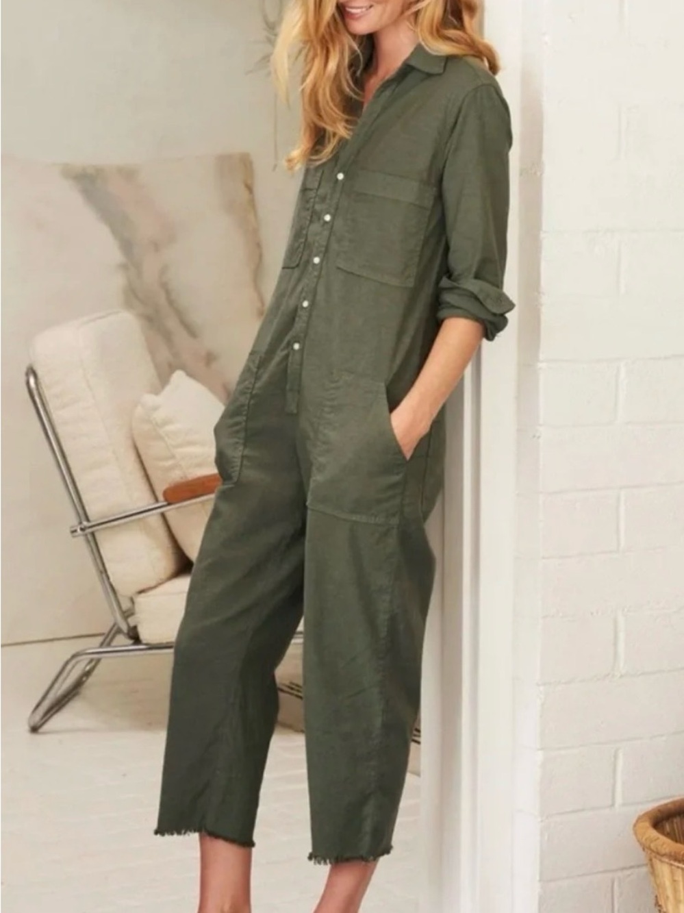 Frank & Eileen Northern Ireland Olive Green Utility Jumpsuit - M READ